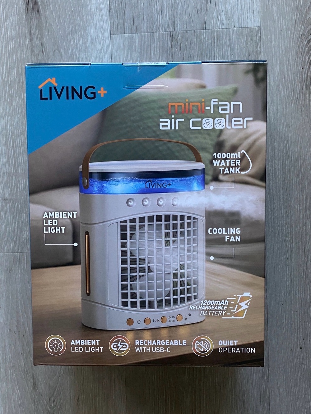 Bran NEW LIVING+ Mini-Fan Air Cooler, Ambient LED Light, Rechargeable USB-C